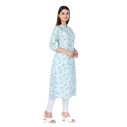 White & Pastel Blue Floral Printed Kurta