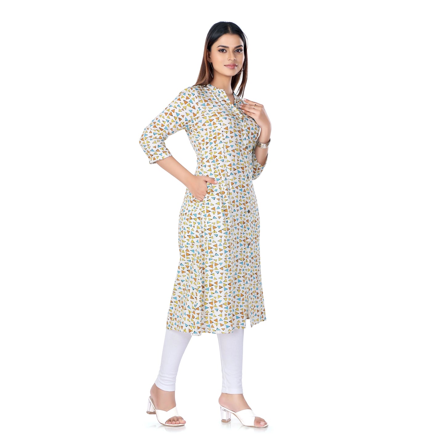 Geometric Print Kurta in shades of Beige and Brown