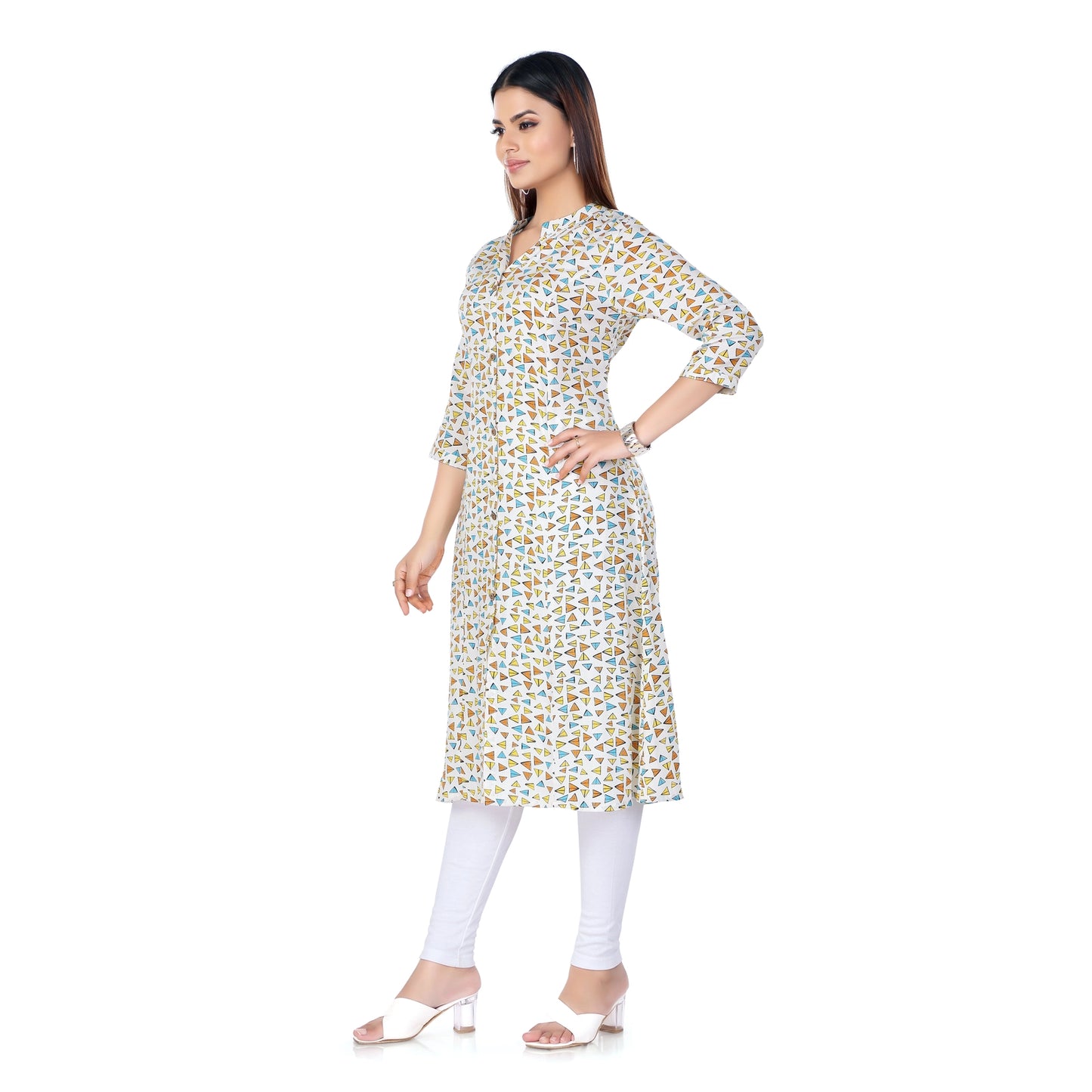 Geometric Print Kurta in shades of Beige and Brown