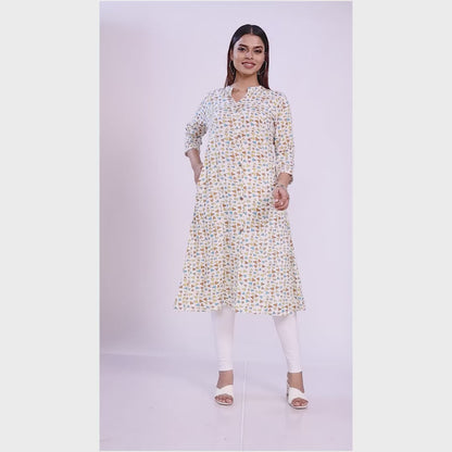 Geometric Print Kurta in shades of Beige and Brown